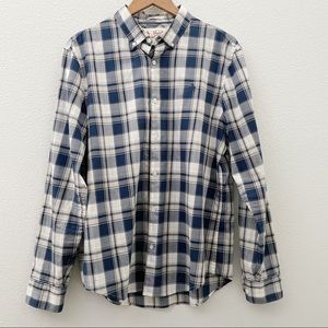 Penguin navy and gray plaid button down shirt size large